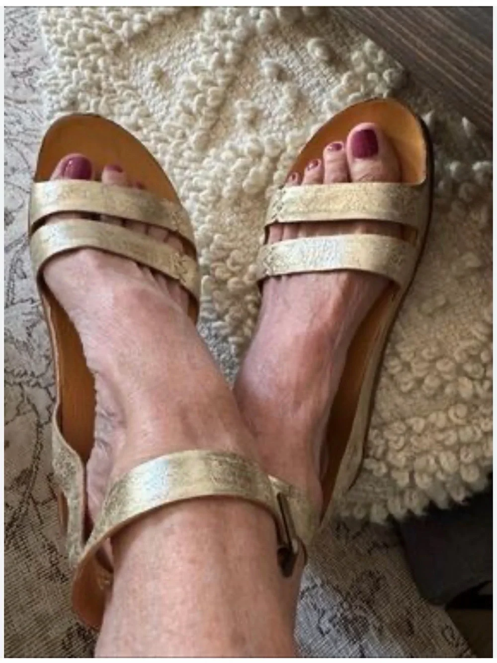 Kork-Ease Metallic Gold Leather Strappy Wedge Sandals
